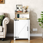 OKD Nightstand with Charging Station, 18 Inch Farmhouse End Table with Barn Door and Adjustable Storage Shelf, Rustic Wood Sofa Side Table w/Magnetic Door for Living Room, Bedroom, Antique White - Grand Goldman Shop