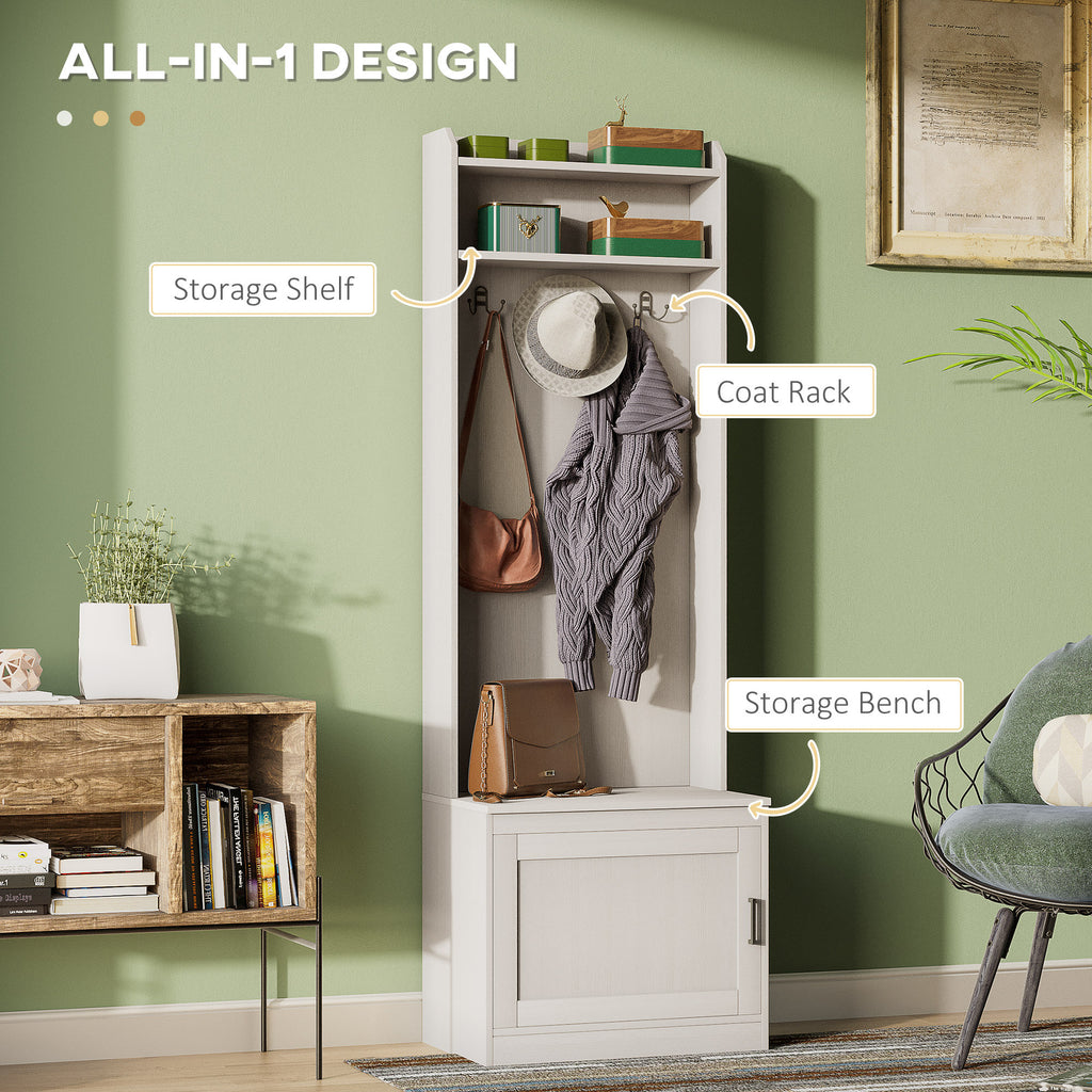 HOMCOM Rustic Hall Tree with Shoe Storage Bench, Entryway Bench with Coat Rack, Accent Coat Tree with Storage Shelves for Hallway, Mudroom, White Wood Grain - Grand Goldman Shop