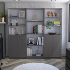 Hialeah 3 Piece Home Bookcase set, 74' Wide with 10 Shelves and Two Double-Door Cabinet ,  Living Room Set  Matt Gray / White