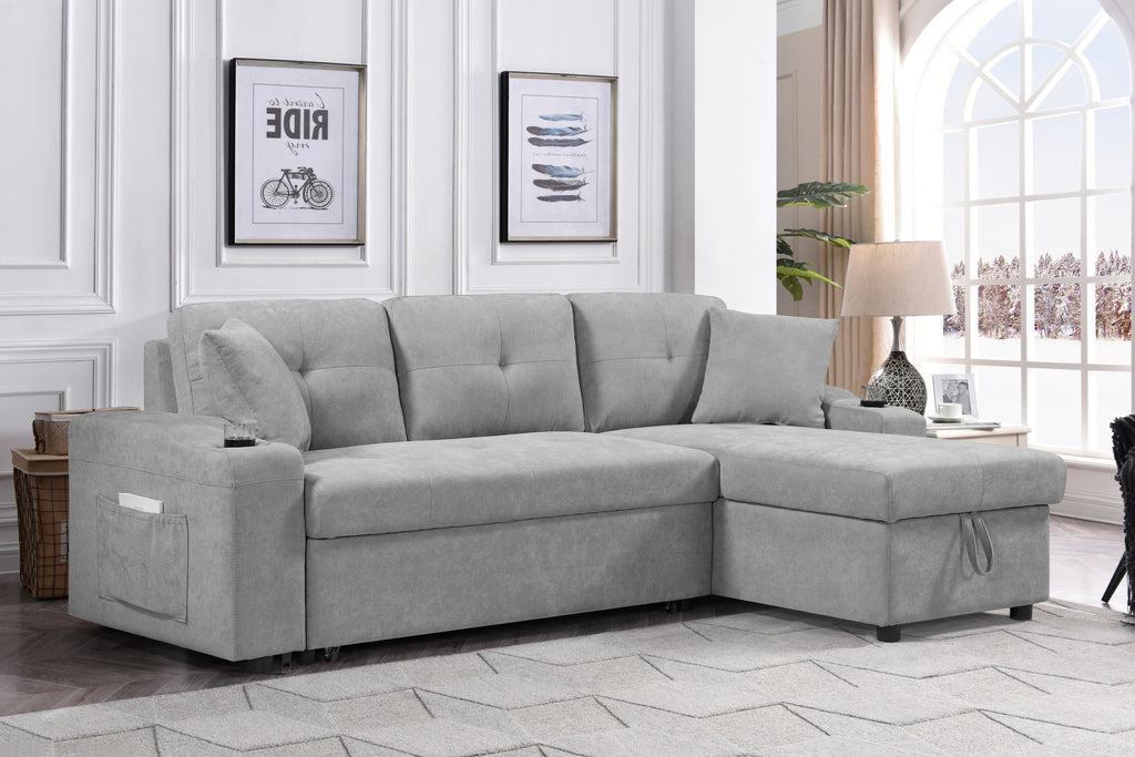 MEGA convertible corner sofa with armrest storage, living room and apartment sectional sofa, right chaise longue and grey - Grand Goldman Shop