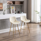 26 Inch Set of 2 Bar Stools,with Chrome Footrest Velvet Fabric Counter Stool Golden Leg Simple Bar Stool,CREAM - Grand Goldman Shop
