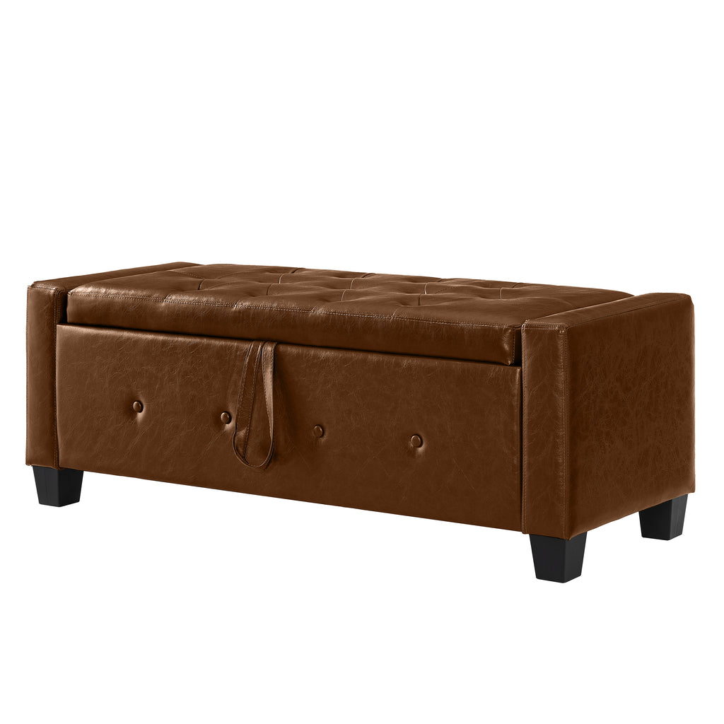 48' Ottoman Bench with Storage, Bench for Bedroom,Living Room,Hallway, Upholstered Tufted Faux Leather PU Ottoman Brown - Grand Goldman Shop