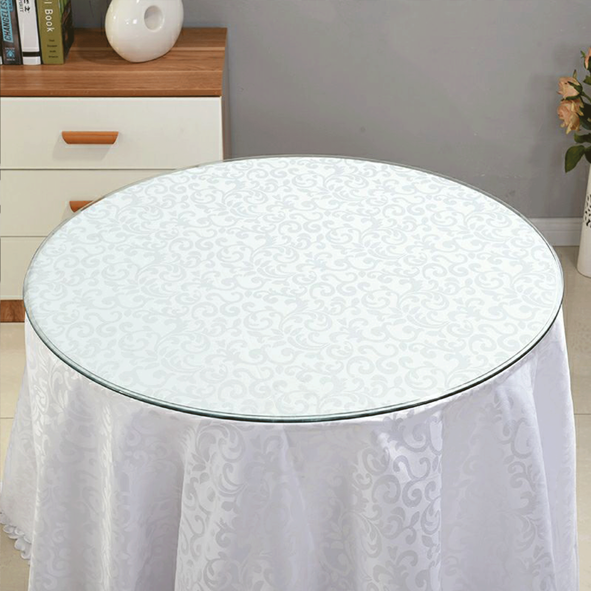size:18.11 inch.Tempered glass table top round transparent table surface round glass table top round glass sheet. - Grand Goldman Shop