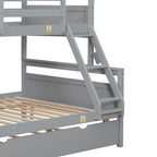 Gray Twin Over Full Bunk Bed with Ladder and Twin Trundle, Pine Wood Frame, 79.3''L x 57.1''W x 61.3''H - Grand Goldman Shop