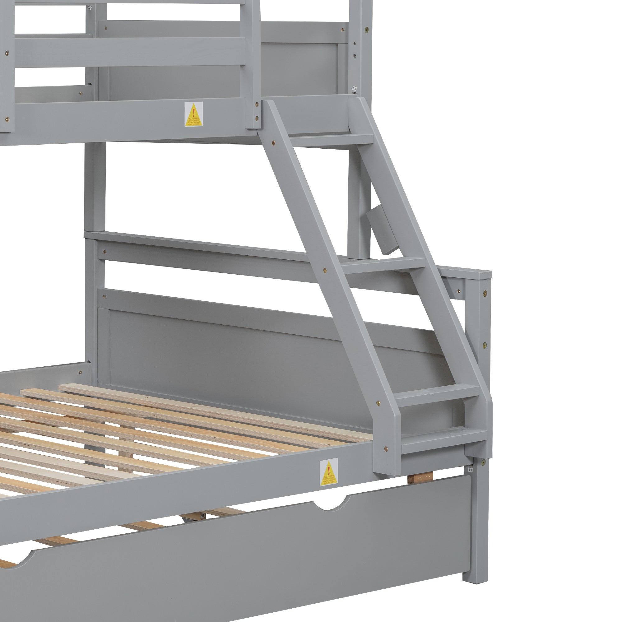 Gray Twin Over Full Bunk Bed with Ladder and Twin Trundle, Pine Wood Frame, 79.3''L x 57.1''W x 61.3''H - Grand Goldman Shop