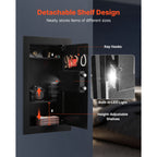 Wall Safe, 3-Tier Hidden Wall Mounted Safe with Password & Key, Q235 Cold-Rolled Steel In-Wall Box with LED Lighting, 2 Adjus