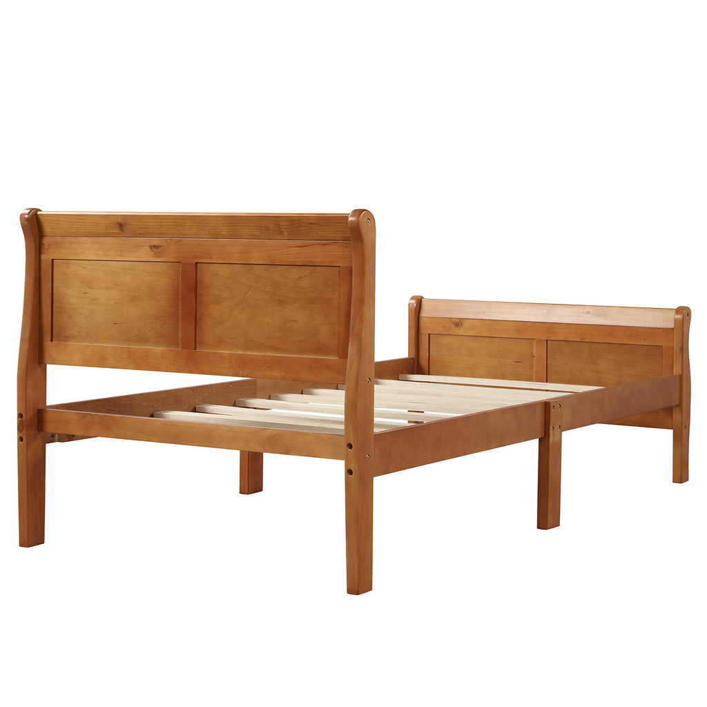 Minimalist Wood Platform Twin Bed Frame with Sleigh Headboard/Footboard and Wood Slat Support - Grand Goldman Shop