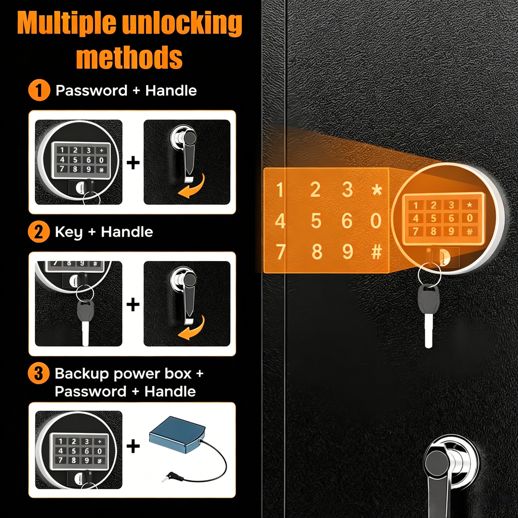 57' High Large Capacity Mechanical Gun Safe for Rifles & Handguns, Digital Password Lock, Built-In Independent Lock Box, Adju
