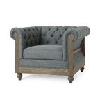 Fabric Upholstered Club Chair with Scrolled Tuxedo Arms, Charcoal - Grand Goldman Shop