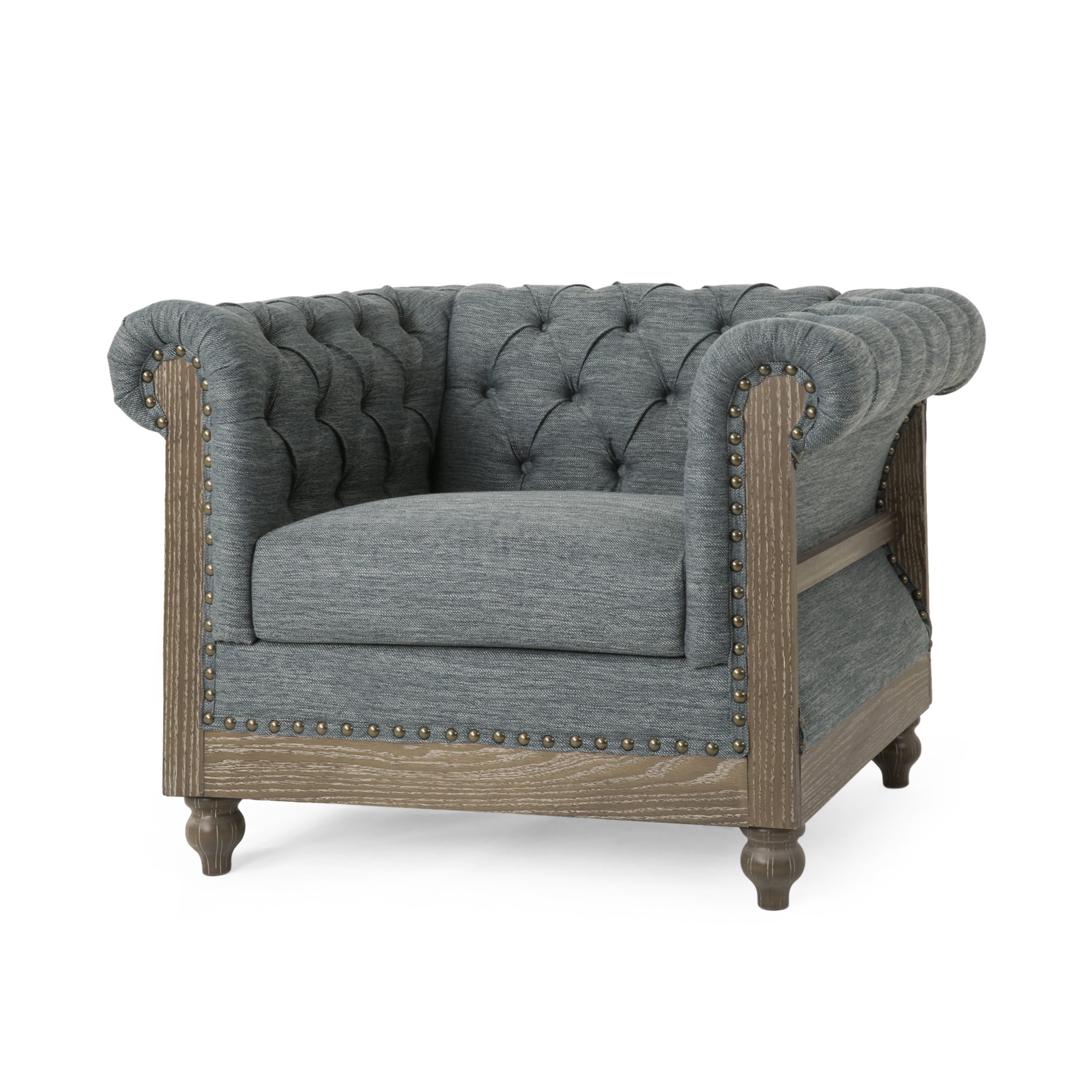 Fabric Upholstered Club Chair with Scrolled Tuxedo Arms, Charcoal - Grand Goldman Shop