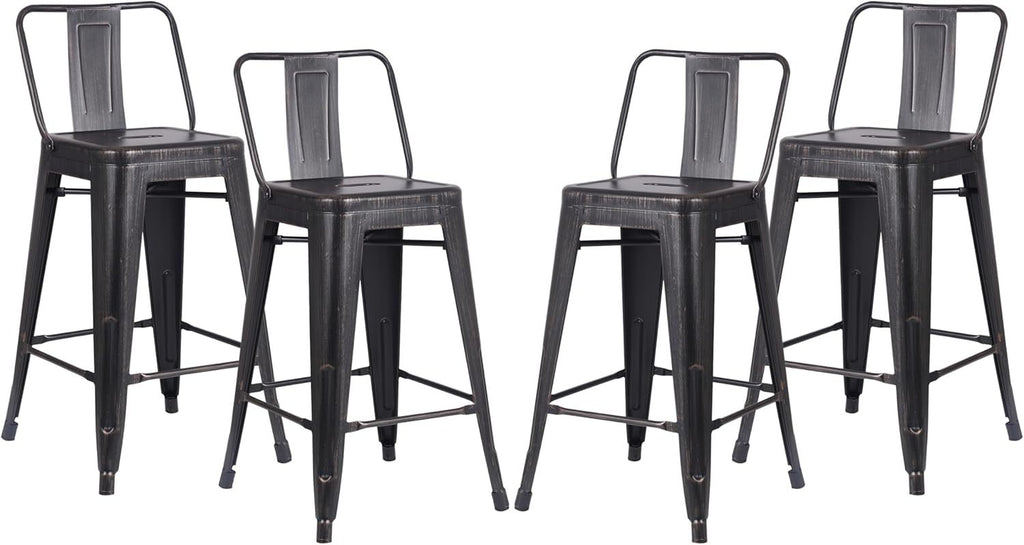 24' Sanded Matte Black Industrial Contemporary Rustic Metal Barstools with Bucket Back, Set of 4 | Premium Home Decor - Grand