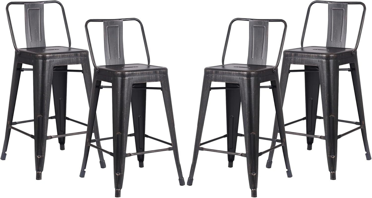 24' Sanded Matte Black Industrial Contemporary Rustic Metal Barstools with Bucket Back, Set of 4 | Premium Home Decor - Grand