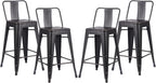 24' Sanded Matte Black Industrial Contemporary Rustic Metal Barstools with Bucket Back, Set of 4 | Premium Home Decor - Grand