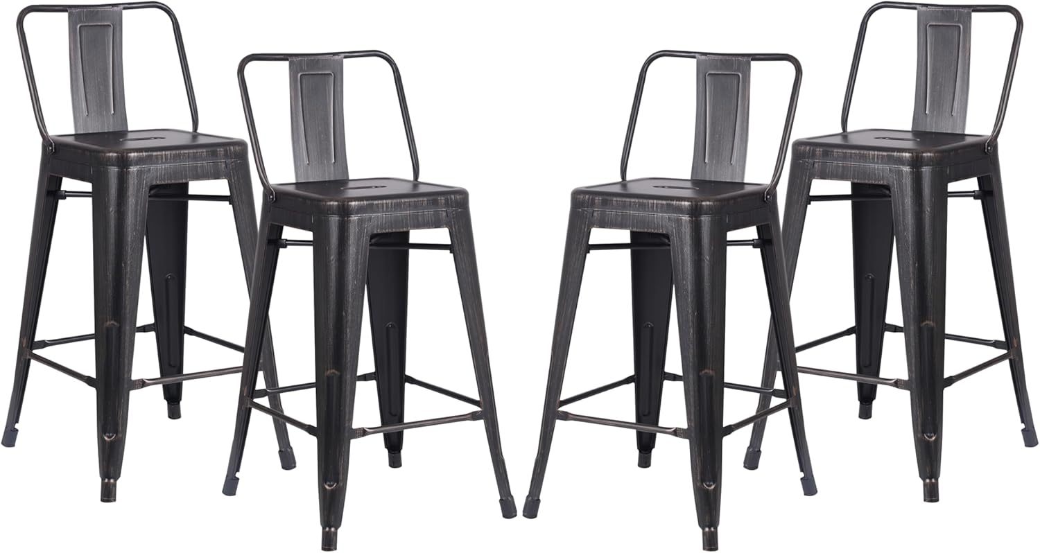 24' Sanded Matte Black Industrial Contemporary Rustic Metal Barstools with Bucket Back, Set of 4 | Premium Home Decor - Grand