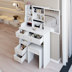 29.2' Small Size Left Drawer Desktop Vanity Table + Cushioned Stool, Extra Large Right sliding mirror, Multi Layer High Capacity Storage, Practical Fashionable Dresser, Suitable For Small Space - Grand Goldman Shop