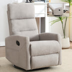 Manual Recliner Chair with Rocker and Swivel in Fabric for Living Room, Grey - Grand Goldman Shop