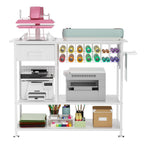 Large Heat Press Table with Charging Station, Movable Metal Workbench with Vinyl Storage and Drawer for DIY Sublimation, T-Sh