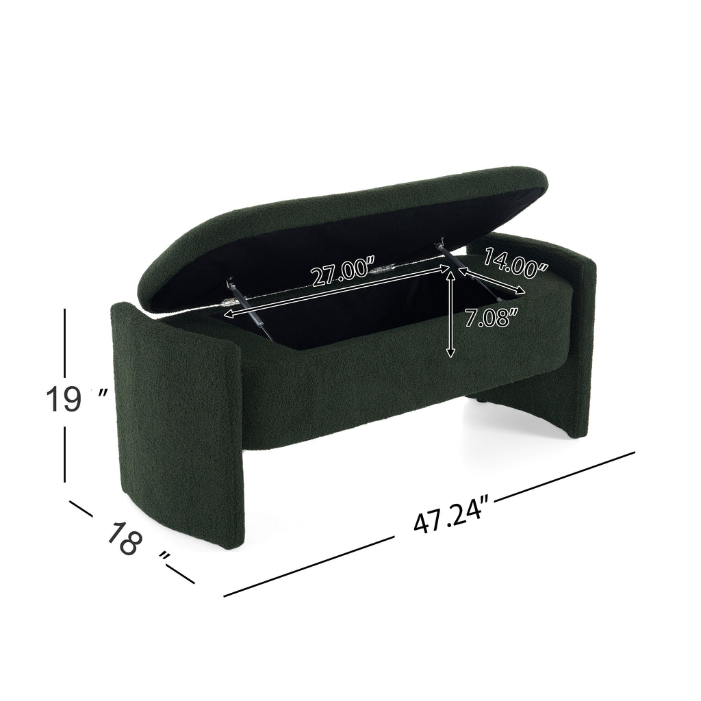 Elegant Long-shaped Storage Ottoman Bench, Boucle Material, Dark Green, Simple and Grand Design - Grand Goldman Shop