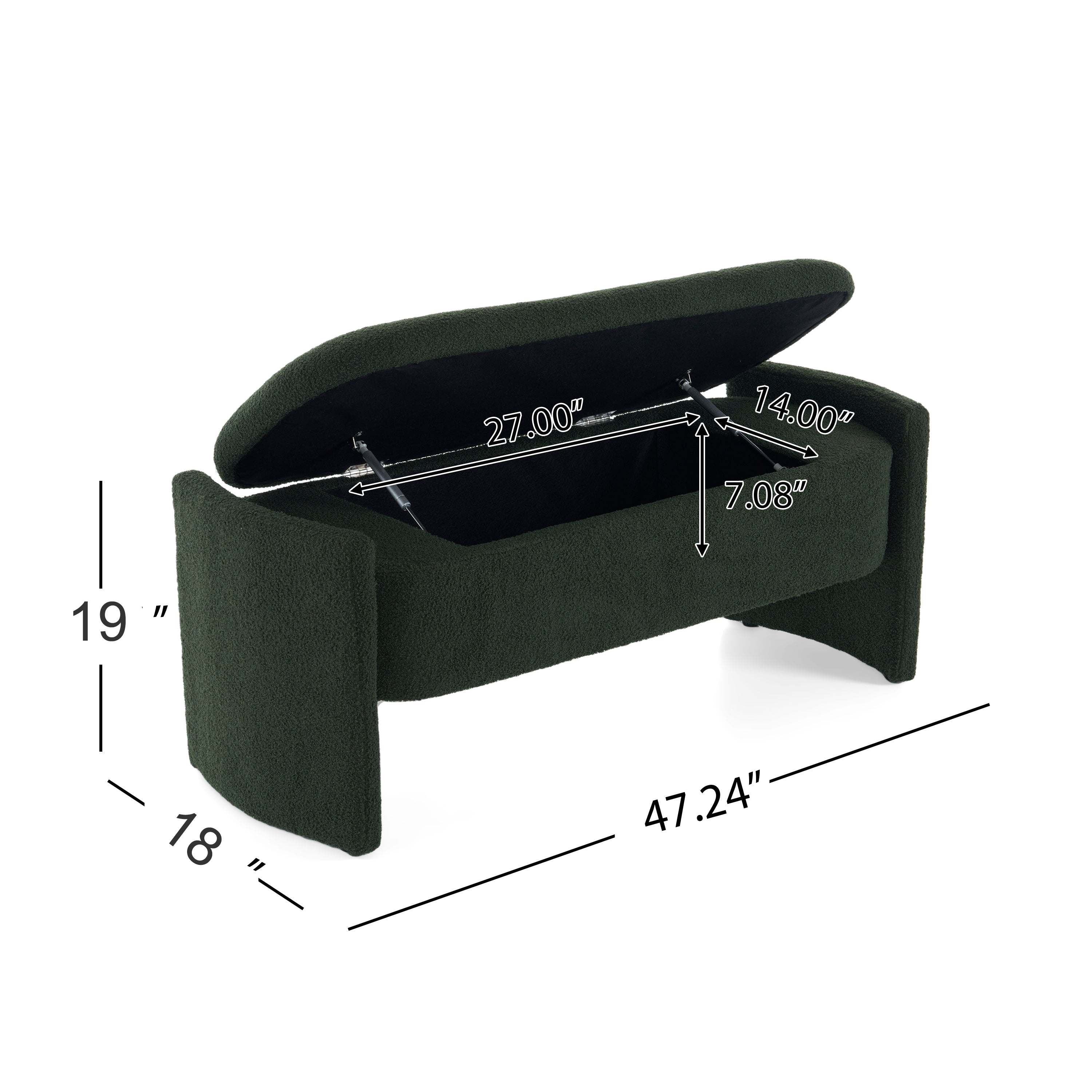 Elegant Long-shaped Storage Ottoman Bench, Boucle Material, Dark Green, Simple and Grand Design - Grand Goldman Shop