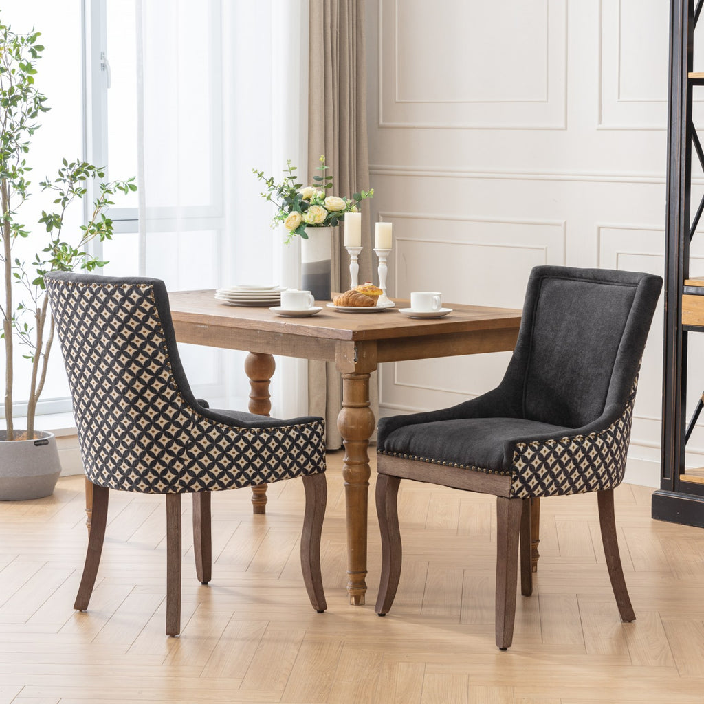 A&A Furniture, Ultra Side Dining Chair, Thickened fabric chairs with neutrally toned solid wood legs, Bronze nail head, Set of 2, Blue - Grand Goldman Shop