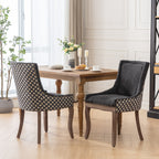 A&A Furniture, Ultra Side Dining Chair, Thickened fabric chairs with neutrally toned solid wood legs, Bronze nail head, Set of 2, Blue - Grand Goldman Shop