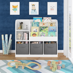 Kids Bookcase and Bookshelf with 3 Collapsible Fabric Drawers, Multifunctional Display Stand for Bedroom, Playroom, Hallway i