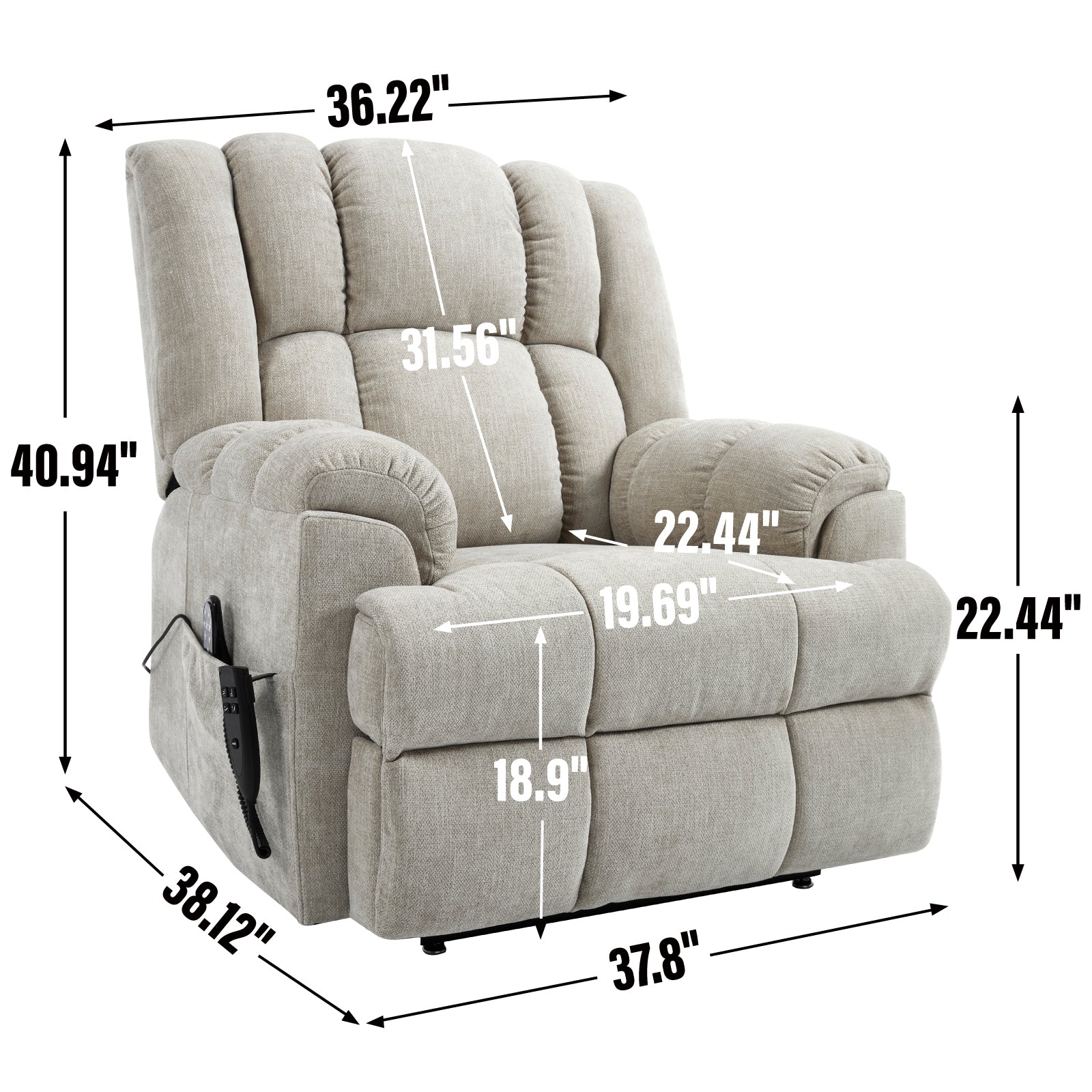 Dual Motor Heat Massage Infinite Position Up to 350 LBS Electric Power Lift Recliners with Power-Remote, Medium-firm and Heavy Duty, Beige - Grand Goldman Shop