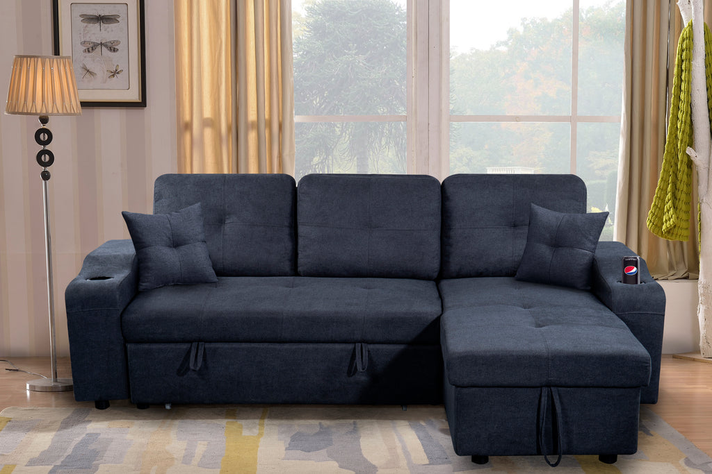 Right-facing sectional sofa with footrest, convertible corner sofa with armrest storage, living room and apartment sectional sofa, right chaise longue and  dark  grey - Grand Goldman Shop