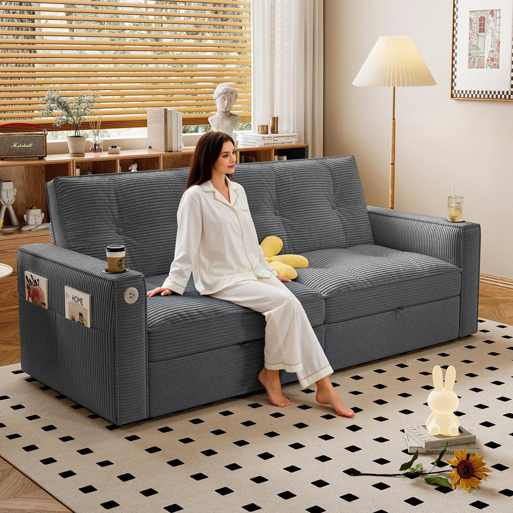 SOMNUS Multi-Functional Convertible Sofa Bed
2-in-1 Multi-Functional Sofa Bed (for Sitting & Sleeping), made of modern corduroy fabric, suitable for living rooms, bedrooms, apartments and small spaces - Grand Goldman Shop
