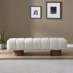 Upholstered Dining Bench for Dining Room, No-Assembly End of Bed Entryway Bench Ottoman for Bedroom Living Room, Beige Faux Fur Fabric Stool Top Wood Leg 300 LBS Weight Capacity - Grand Goldman Shop