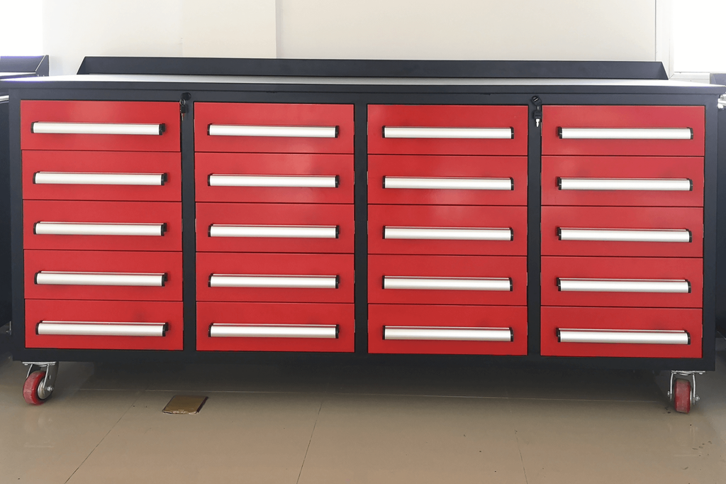 7' Garage Storage Cabinets with Workbench (20 Drawers) - Grand Goldman