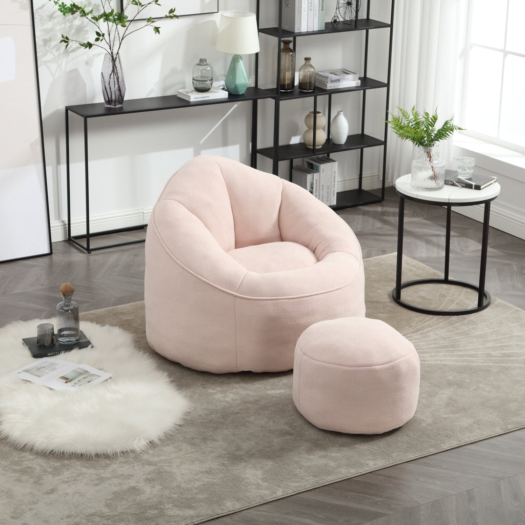 Bedding Bean Bag Sofa Chair with High-Pressure Foam and Footrest, Pink Microfiber - Grand Goldman Shop