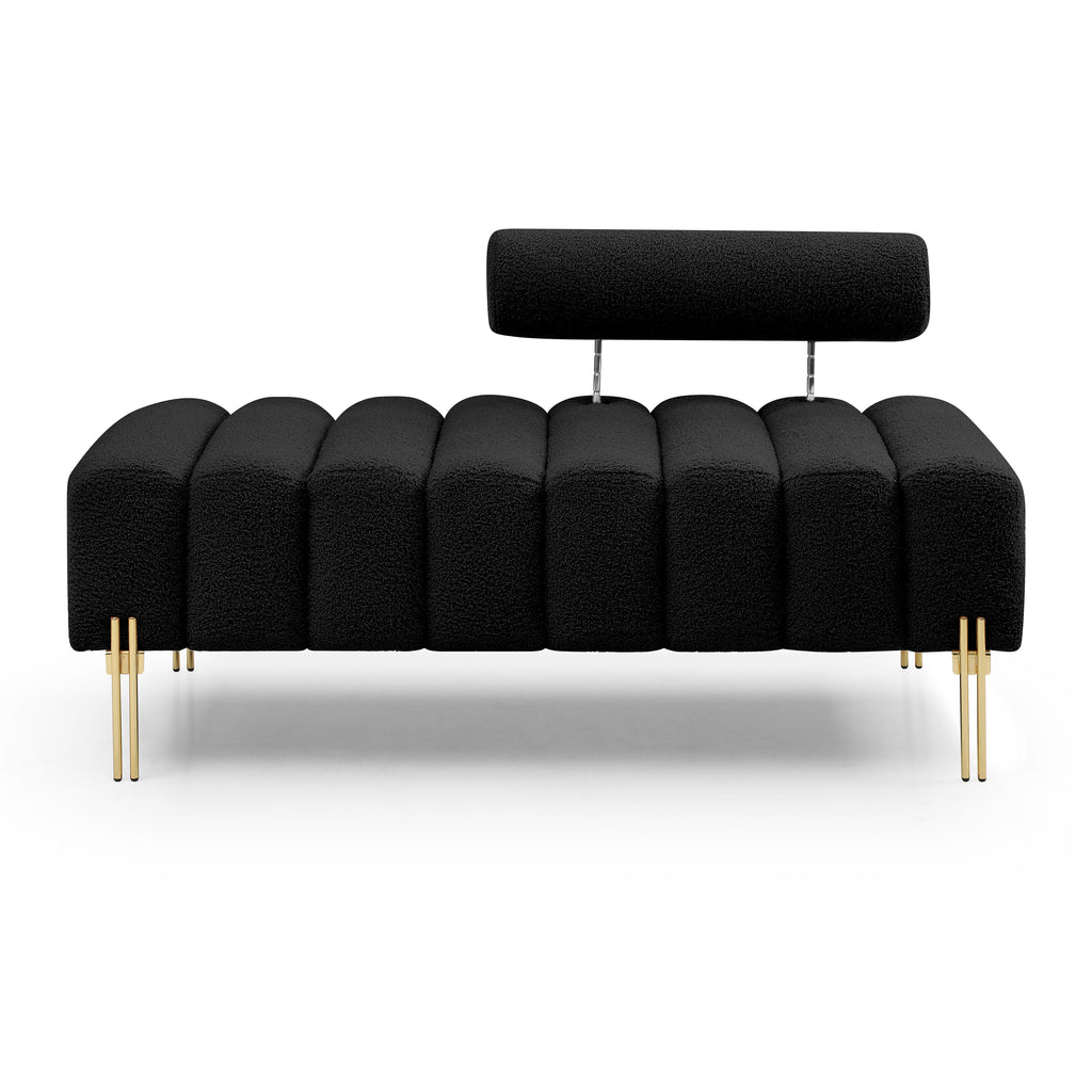 53.2' Width Modern End of Bed Bench Sherpa Fabric Upholstered 2 Seater Sofa Couch Entryway Ottoman Bench Fuzzy Sofa Stool Footrest Window Bench with Gold Metal Legs for Bedroom Living Room,Black - Grand Goldman Shop