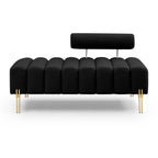 53.2' Width Modern End of Bed Bench Sherpa Fabric Upholstered 2 Seater Sofa Couch Entryway Ottoman Bench Fuzzy Sofa Stool Footrest Window Bench with Gold Metal Legs for Bedroom Living Room,Black - Grand Goldman Shop