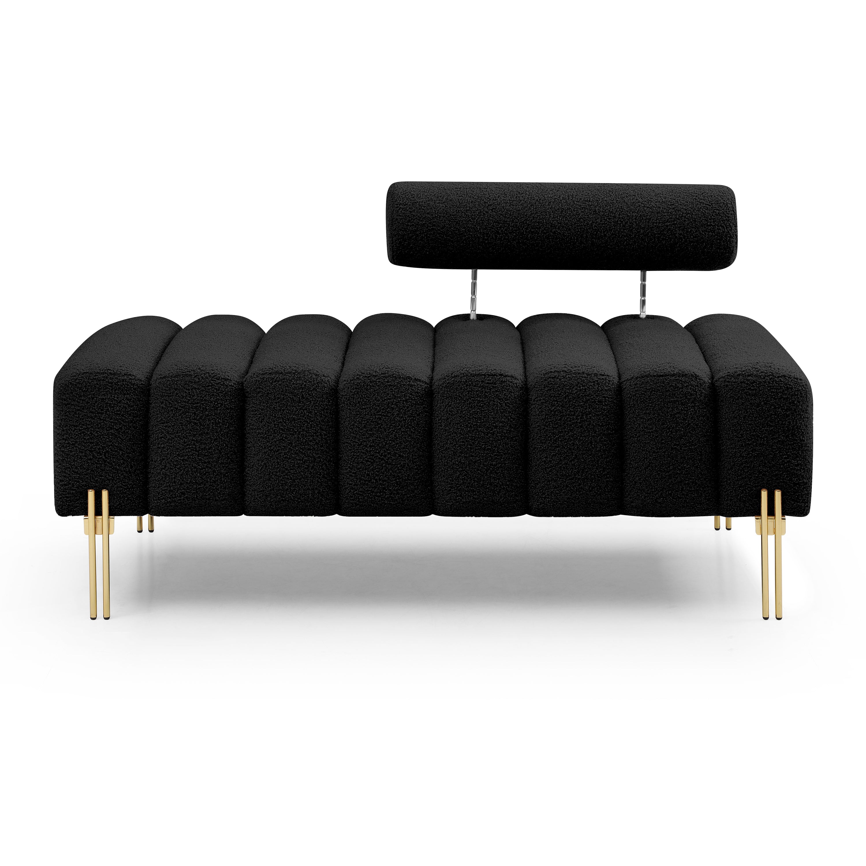 53.2' Width Modern End of Bed Bench Sherpa Fabric Upholstered 2 Seater Sofa Couch Entryway Ottoman Bench Fuzzy Sofa Stool Footrest Window Bench with Gold Metal Legs for Bedroom Living Room,Black - Grand Goldman Shop