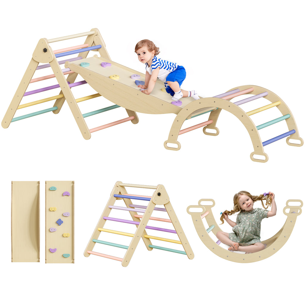 5 in 1 Pikler Triangle Set, Baby Climbing Toy, Montessori Learning Toy with Arch, Ramp, and Climbing Triangle - Shop Quality 