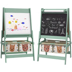 Qaba Art Easel for Kids with Paper Roll, 3 in 1 Toddler Painting Easel with Blackboard, Whiteboard, Storage Baskets, Green | 