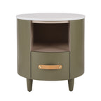 Contemporary & Modern Round Nightstand with Storage Drawer, Sofa End Table with Open Storage Shelf, Bedside Table with Curved Design for Living Room & Bedroom, Easy Assembly, Green - Grand Goldman Shop