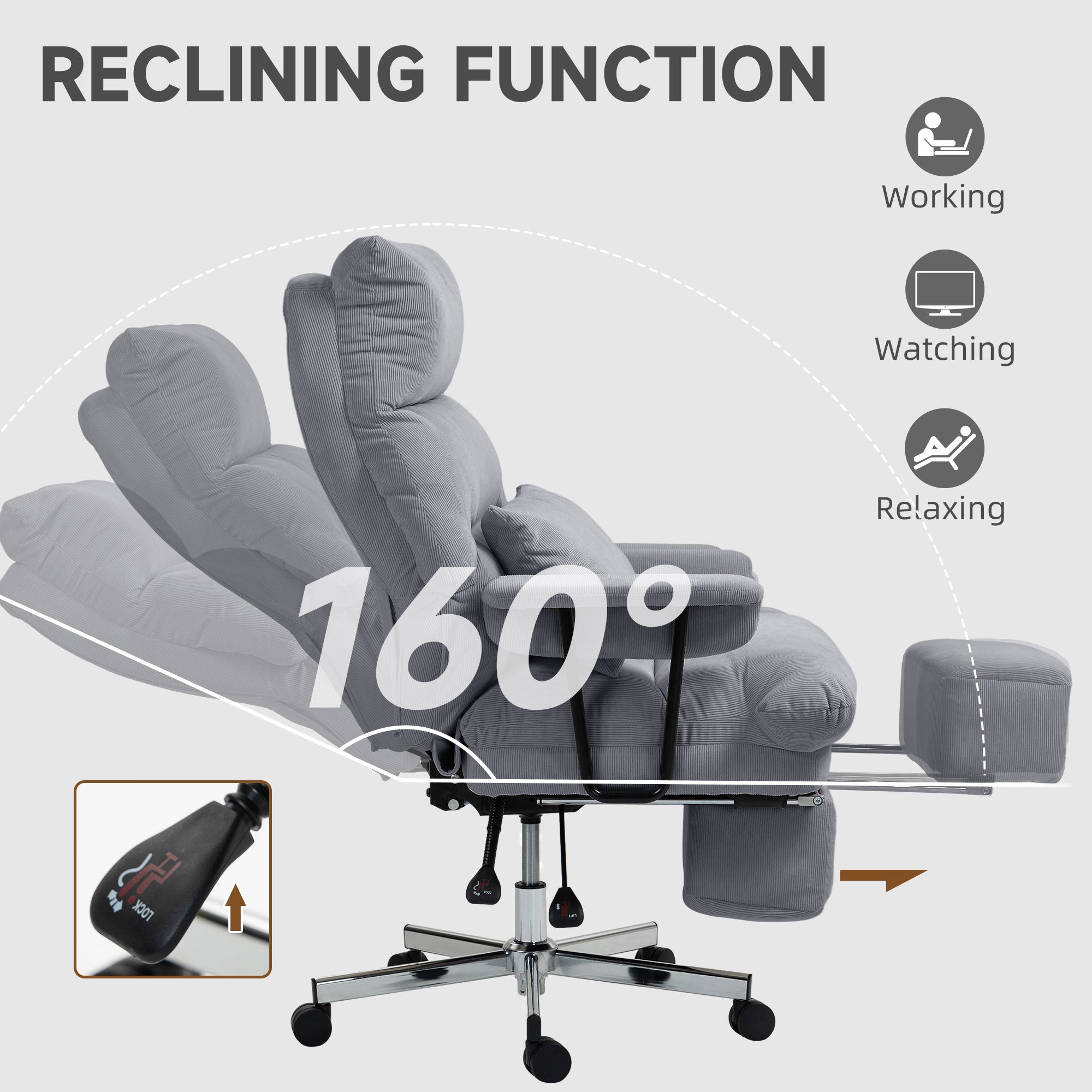 Overstuffed Office Chair with Lumbar Support , Gray | Premium Home Decor - Grand Goldman