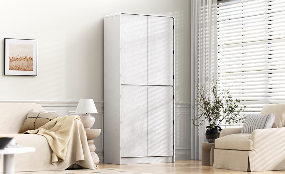 K&K 72' Tall Farmhouse Kitchen Pantry Cabinet with 8 Door Shelves, Curved Design Storage Cabinet with 3 Adjustable Shelves, Hidden Drawer, Versatile Cupboard for Kitchen, Dining & Bathroom, White - Grand Goldman Shop