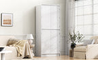 K&K 72' Tall Farmhouse Kitchen Pantry Cabinet with 8 Door Shelves, Curved Design Storage Cabinet with 3 Adjustable Shelves, Hidden Drawer, Versatile Cupboard for Kitchen, Dining & Bathroom, White - Grand Goldman Shop