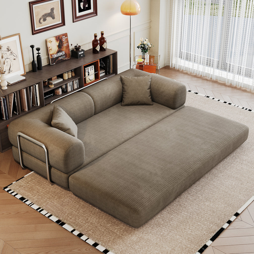 78.8' Compression Sofa,Convertible Floor Sofa Bed-with Pillow Back Support Armrest,Comfy Futon Couch Sleeper Bed,Loveseats Boneless Modular Sectional Sofa,Corduroy fabric,for Living Room,Bedroom,Camel - Grand Goldman Shop