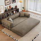 78.8' Compression Sofa,Convertible Floor Sofa Bed-with Pillow Back Support Armrest,Comfy Futon Couch Sleeper Bed,Loveseats Boneless Modular Sectional Sofa,Corduroy fabric,for Living Room,Bedroom,Camel - Grand Goldman Shop