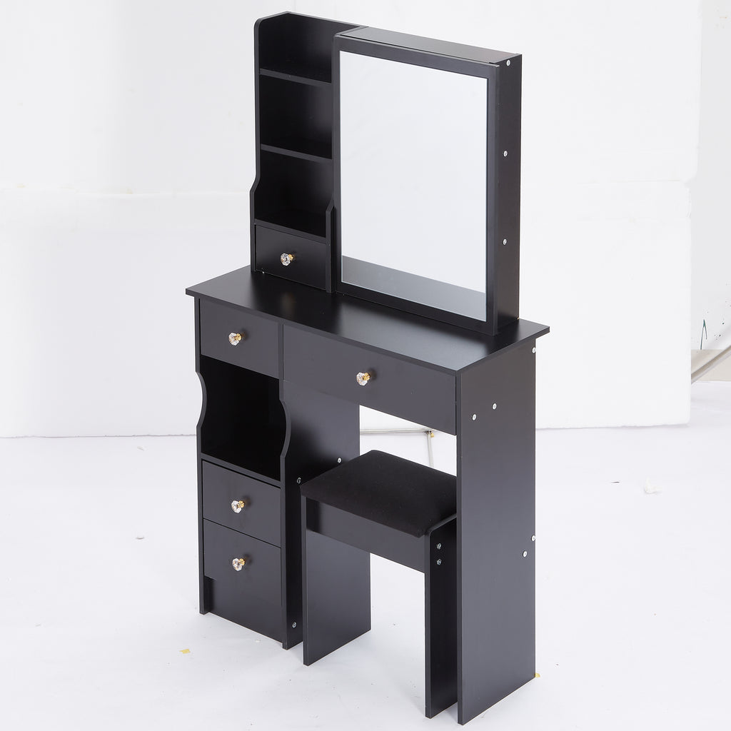29.2' Small Space Left Drawer Desktop Vanity Table + Cushioned Stool, Extra Large Right sliding mirror, Multi Layer High Capacity Storage, Practical Fashionable Dresser, Suitable For Small Space - Grand Goldman Shop