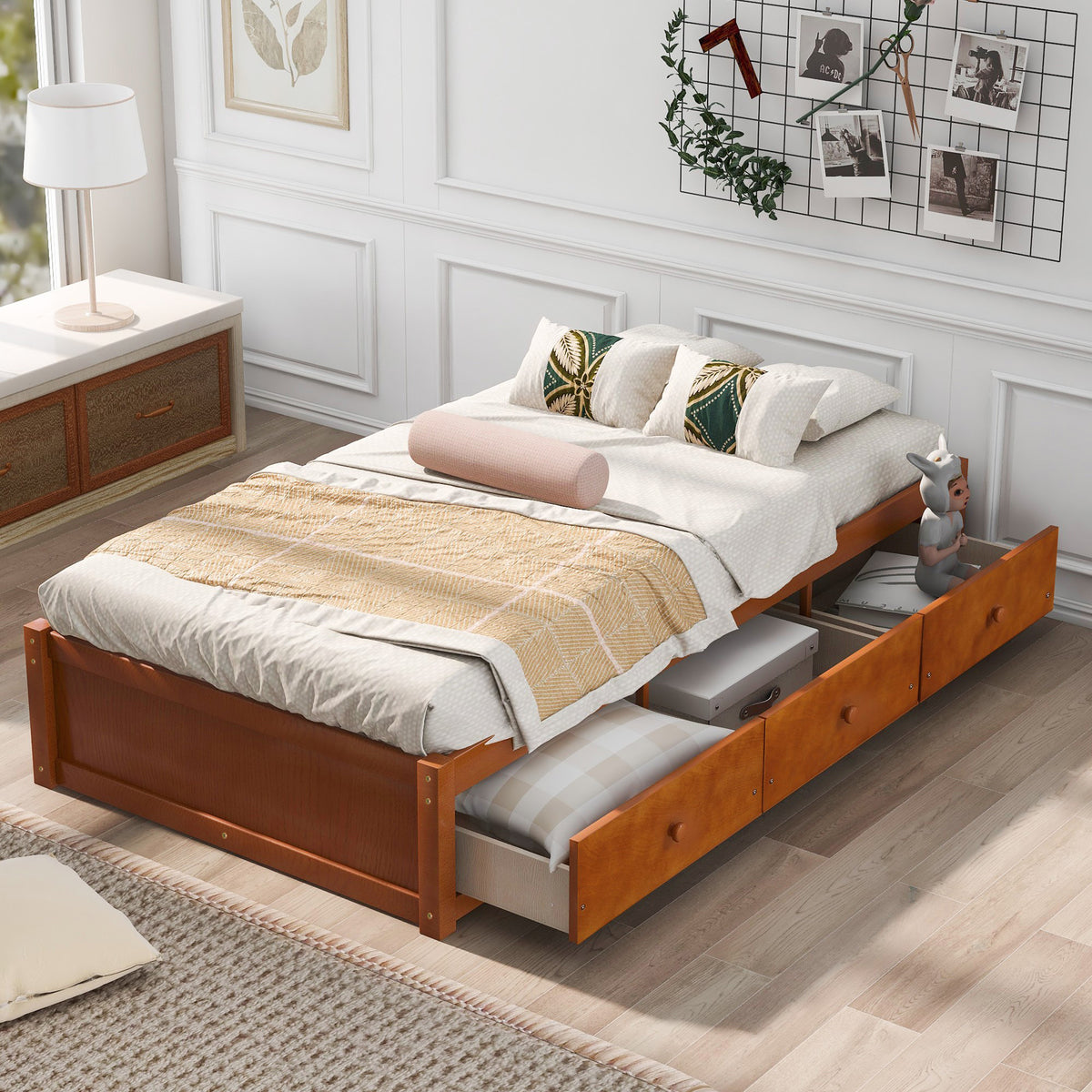 Orisfur. Twin Size Platform Storage Bed with 3 Drawers - Grand Goldman Shop