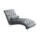 Velvet Chaise Lounge Indoor, Button-Tufted Upholstered Chaise Lounge Chair with Pillow, Silver Velvet, 63.98 Inches - Grand Goldman Shop