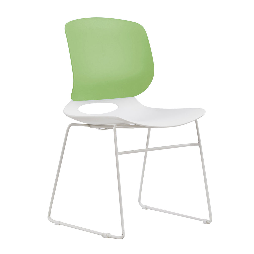 Modern Stacking Chairs Set of 4 in White+Blue or White+Green with Polypropylene Seat and Fiberglass Reinforced Back, 18.9 x 1