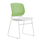 Modern Stacking Chairs Set of 4 in White+Blue or White+Green with Polypropylene Seat and Fiberglass Reinforced Back, 18.9 x 1