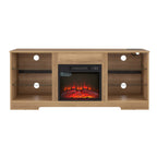 TV Stand Electric Fireplace  Glass Shelves, 3D Fireplace TV Stand with LED Lights Wood with USB Charging Outlet Modern Television Table Center for TV up to 62' OAK 58''W*15.4''D*24.6 - Grand Goldman Shop