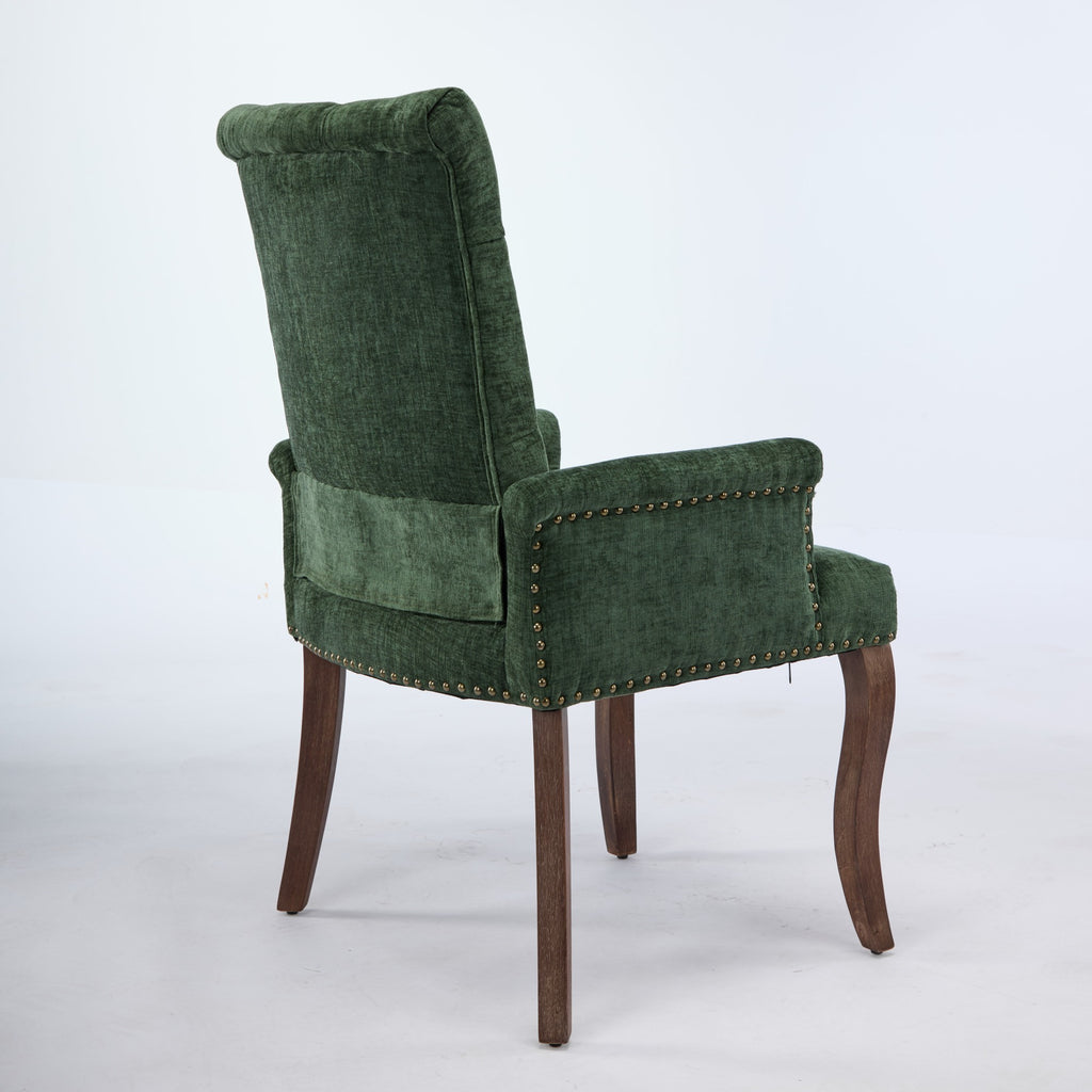 Upholstered Chenille Fabric Accent Dining Chair, Curved Solid Wood Legs, Elegant Tufted Club Dining Room Kitchen Room Arm Dining Chair, Single Pack,Olive Green,SW1895OL - Grand Goldman Shop